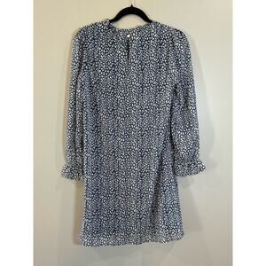 NWT- Blue and Gray Print Long Sleeve Mini dress, Mock Neck, Ruffle- Small